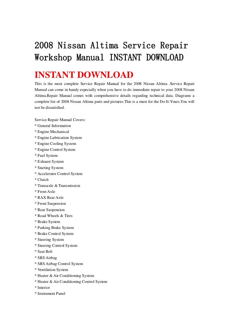 Nissan Altima: Owner’s ManualService Manual order information Nissan Altima: Owner’s ManualService Manual order information